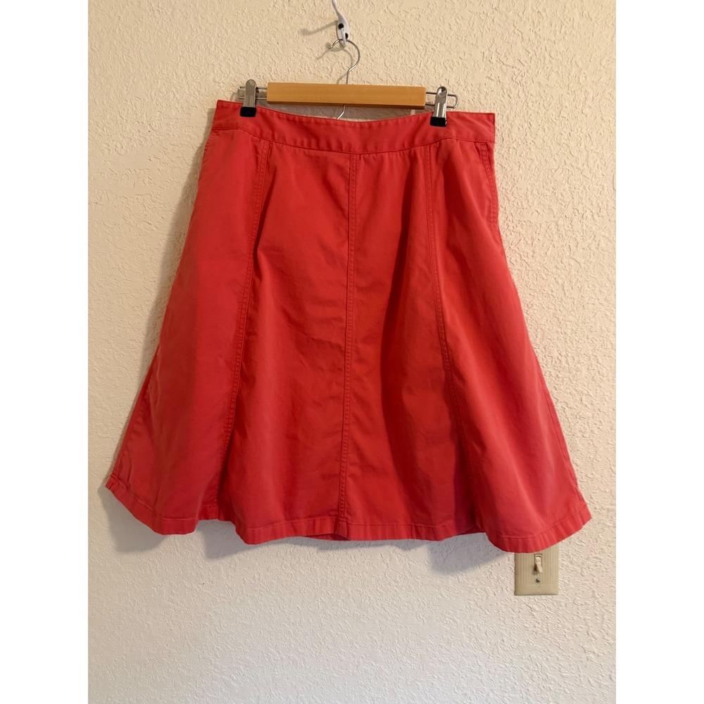 LL Bean Classic Fit A-Line Skirt Coral Red Cotton Stretch Size 14 Country Summer